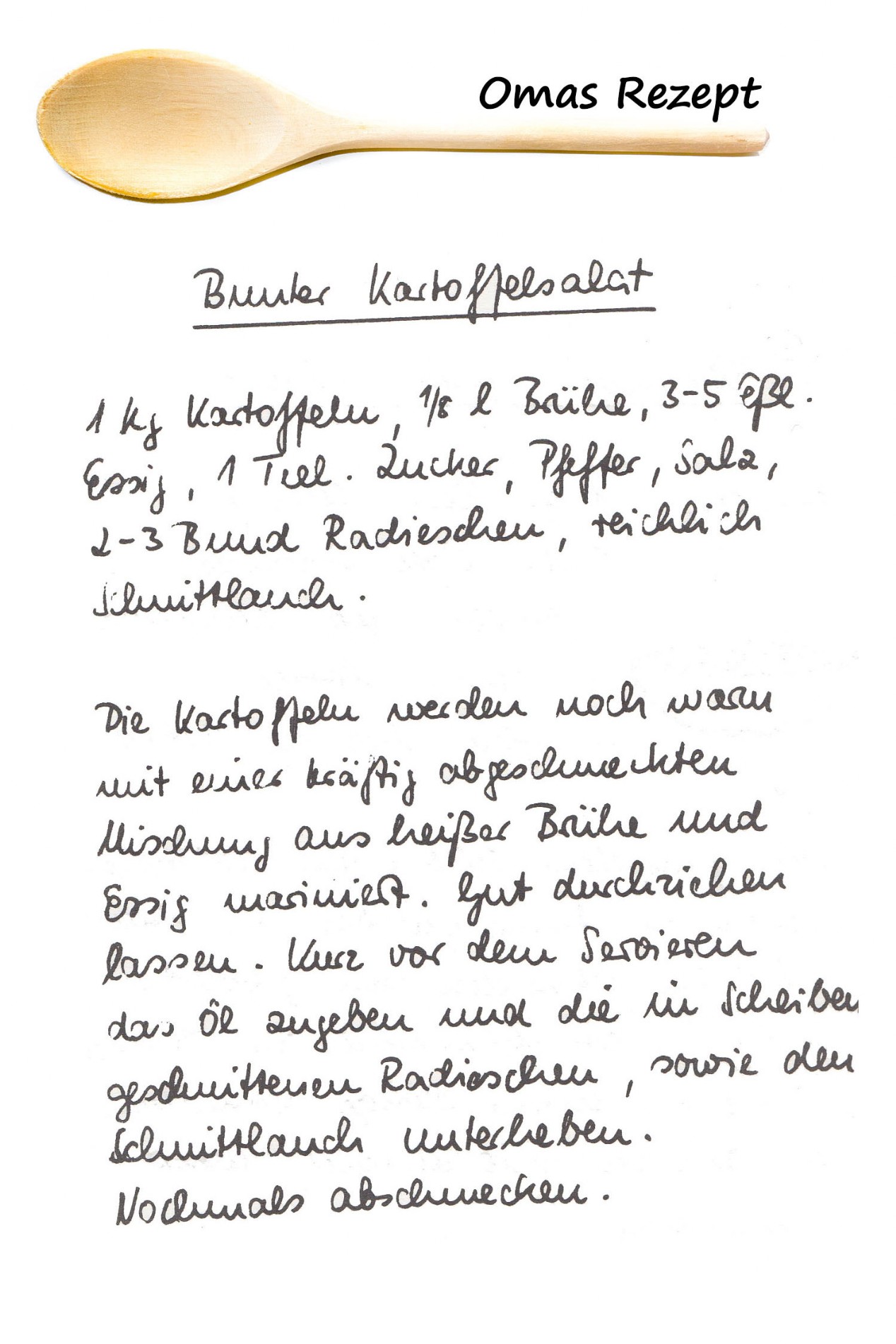 Handgeschriebenes Rezept von der Oma Bunter Kartoffelsalat