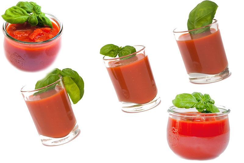 Tomatensuoppe als Glas Food und Fingerfood